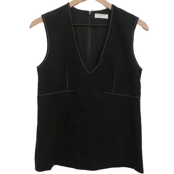 Babaton Womens Sz S Herrick Black Plunge Neckline Sleeveless Structured Blouse - Picture 1 of 9